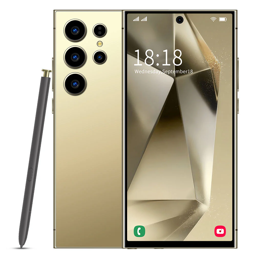 هاتف جالاكسي إس 24 ألترا بلون تيتانيوم ذهبي مع قلم S Pen